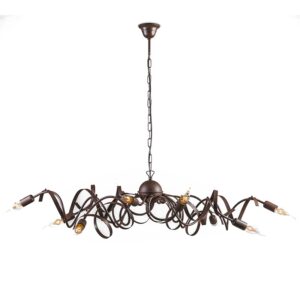 hanglampen Landelijke kroonluchter bruin Ricciolo Metaal Roestbruin Een rustieke eyecatcher in Deze heeft 10 sierlijke en decoratieve stalen armen. Fijne