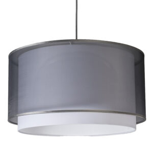 hanglampen Moderne hanglamp met kap Duo KunststofStof Grijs Al het goede komt in Zo ook deze lampenkap. Een elegante een en zwarte over elkaar heen geplaatst.