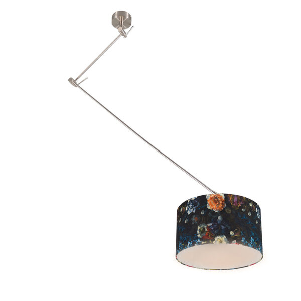 hanglampen Moderne hanglamp staal met flora kap 35 cm Blitz 1 MetaalStof Multicolor Deze schitterende in combinatie een lampenkap is direct sfeermaker jouw