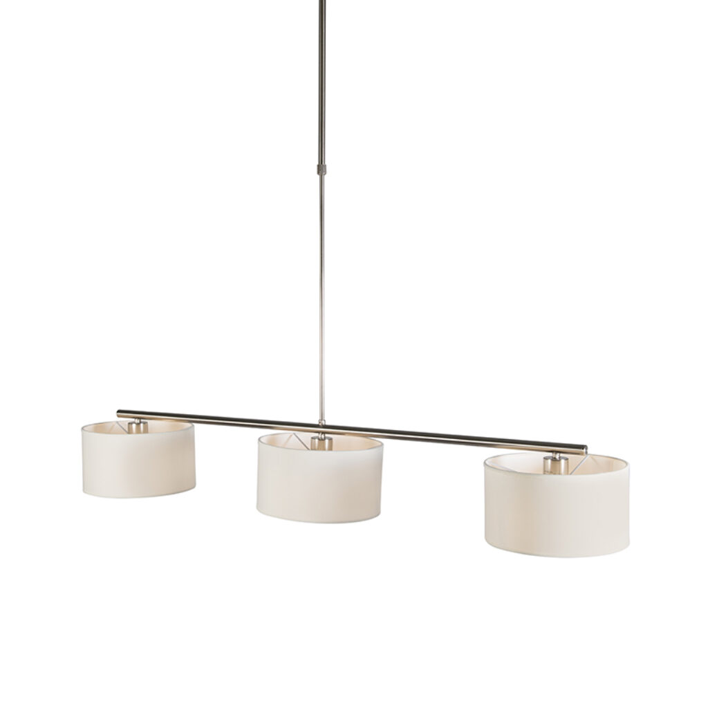 hanglampen Moderne hanglamp wit rond VT 3 StofStaal Wit De is perfect te gebruiken in jouw moderne interieur. stalen basis van deze en ronde witte kappen zorgen