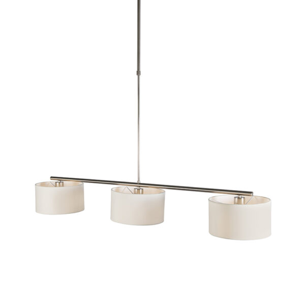 hanglampen Moderne hanglamp wit rond VT 3 StofStaal Wit De is perfect te gebruiken in jouw moderne interieur. stalen basis van deze en ronde witte kappen zorgen