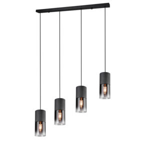 hanglampen Moderne hanglamp zwart Huygen StaalGlas Zwart Deze is volledig afgewerkt in met 4 lichtpunten. De verstelbaar maximaal 150 cm en minimaal 56 cm. Op