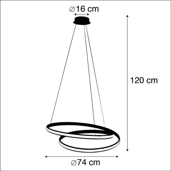 Moderne hanglamp zwart 74cm incl. LED 3 staps dimbaar - Rowan - Afbeelding 3