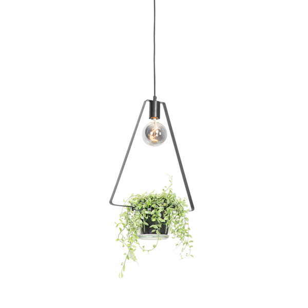 hanglampen Moderne hanglamp zwart met glas driehoekig Roslini StaalGlas Zwart Heb je geen plaats meer voor leuke planten in Dan is de Deze driehoekige komt