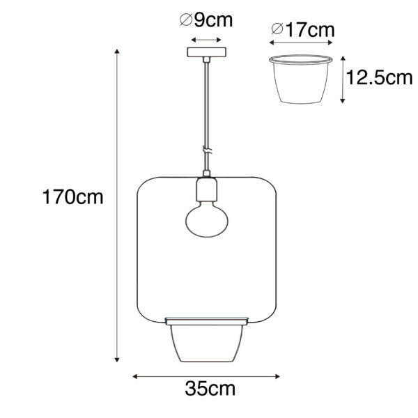 Moderne hanglamp zwart met glas rechthoekig - Roslini - Afbeelding 3