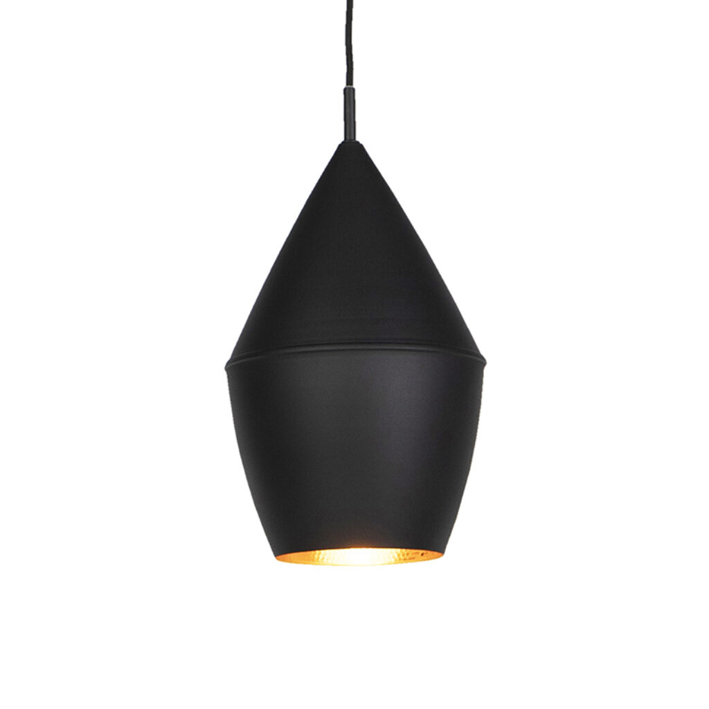 hanglampen Moderne hanglamp zwart met goud Aluminium Zwart Een strakke die straalt door zijn simpele geometrische vorm. De heeft een stoere zwarte finish op het
