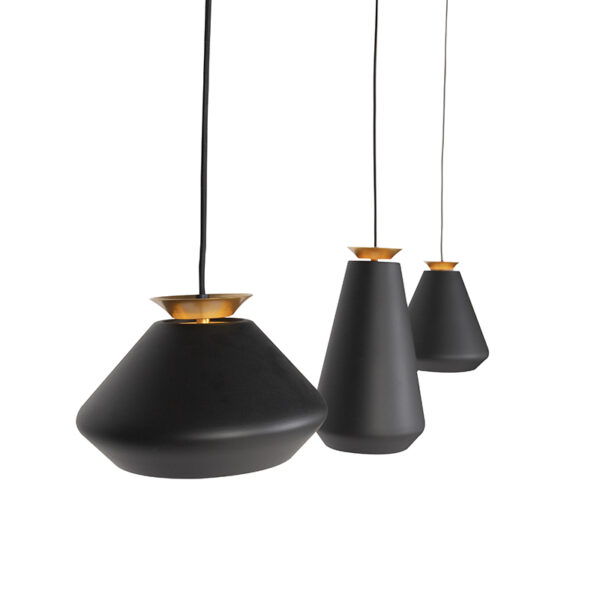Moderne hanglamp 3-lichts zwart met goud balk - Mia - Afbeelding 2