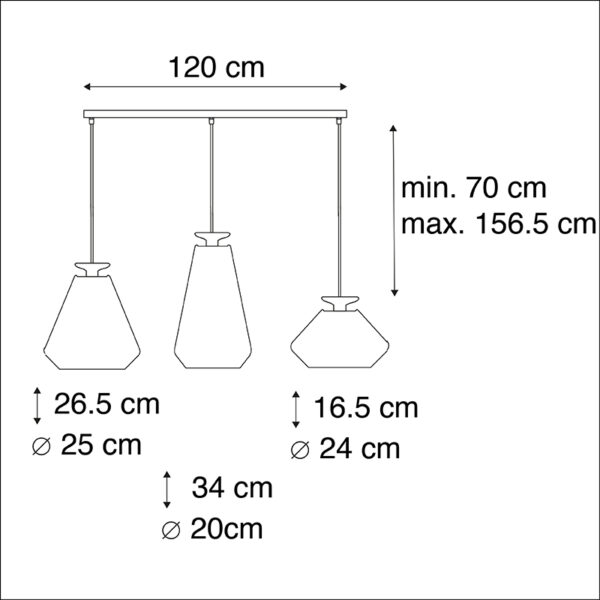 Moderne hanglamp 3-lichts zwart met goud balk - Mia - Afbeelding 3