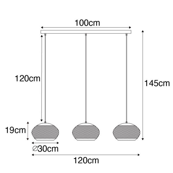 Moderne hanglamp zwart met goud langwerpig 3-lichts - Lucas - Afbeelding 3