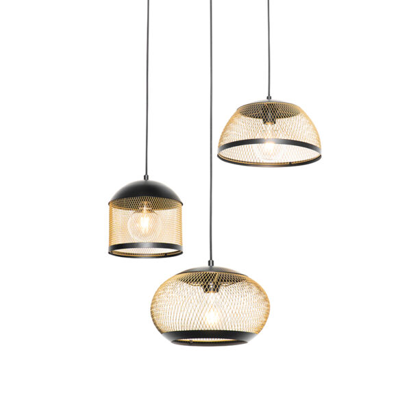 Moderne hanglamp zwart met goud rond 3-lichts - Lucas - Afbeelding 2