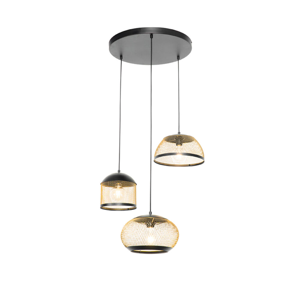 hanglampen Moderne hanglamp zwart met goud rond Lucas Staal Zwart Haal deze moderne een echte blikvanger in huis. combineert dit prachtige stalen design. Een