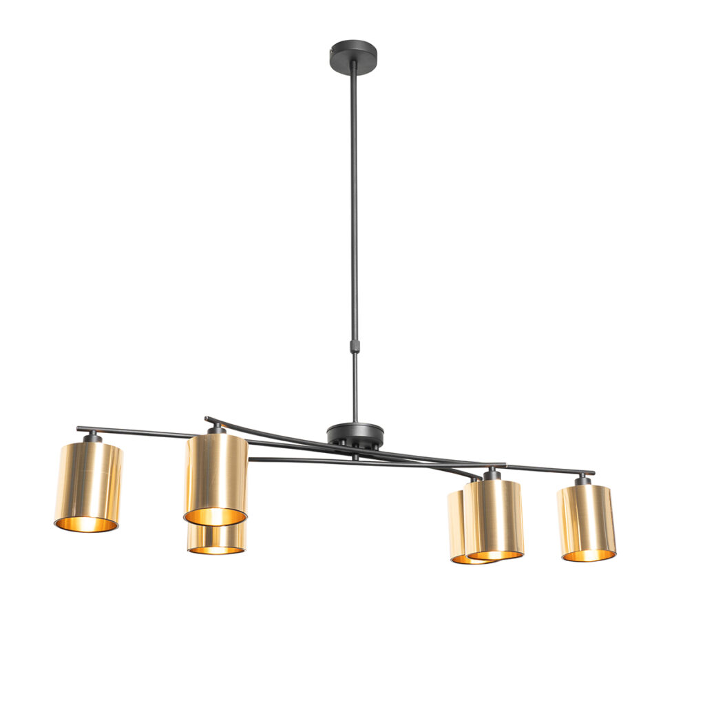 hanglampen Moderne hanglamp zwart met goud verstelbaar Lofty StaalKunststof Deze moderne brengt de nodige dosis naar je huis. is gemaakt van staal kunststof en