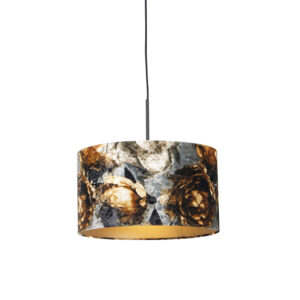 hanglampen Moderne hanglamp zwart met kap bloemen 35 cm Combi StaalStof Bloemen print Deze variant van de is zeker geen saaie variant. heeft wat weg een vintage