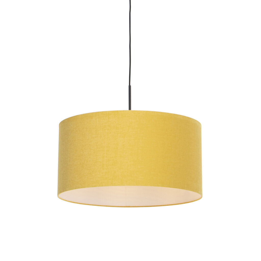 hanglampen Moderne hanglamp zwart met kap 50 cm geel Combi 1 StofStaal Geel Ben je op zoek naar een moderne Dan is de Hanglamp zeker wat voor Deze combineert