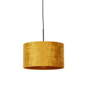 hanglampen Moderne hanglamp zwart met kap geel 35 cm Combi StofStaal Breng wat kleur in je woonkamer eetkamer of slaapkamer deze gele Deze vrolijke zal lekker