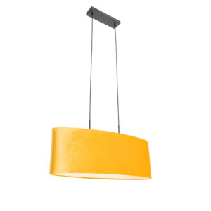 hanglampen Moderne hanglamp zwart met kap geel Tanbor StofStaal Geel Op zoek naar een moderne toevoeging in Bekijk onze serie Deze blikvanger is afgewerkt