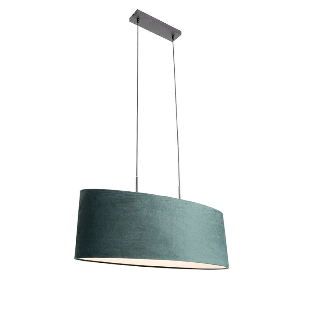 hanglampen Moderne hanglamp zwart met kap groen Tanbor StofStaal Groen Op zoek naar een moderne toevoeging in Bekijk onze serie Deze blikvanger is afgewerkt
