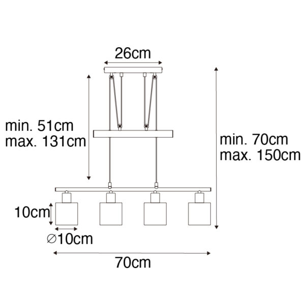 Moderne hanglamp zwart met kap zwart 4-lichts - Merwe - Afbeelding 3