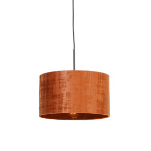 hanglampen Moderne hanglamp zwart met kap oranje 35 cm Combi StofStaal Oranje Fleur jouw interieur een beetje op deze De heeft diameter van en is gemakkelijk