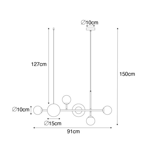 Moderne hanglamp zwart met mat glas 6-lichts - Monaco - Afbeelding 3