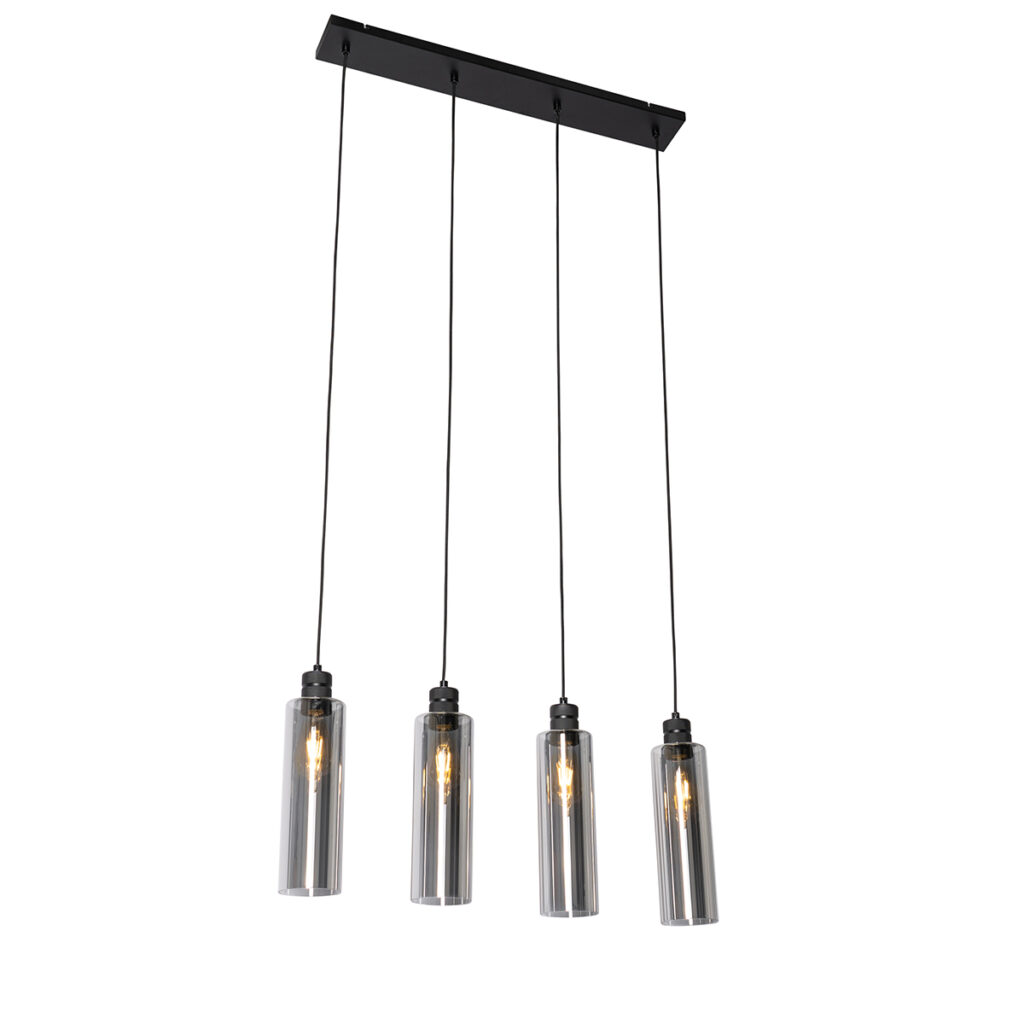 hanglampen Moderne hanglamp zwart met smoke glas Stavelot StaalGlas Zwart
