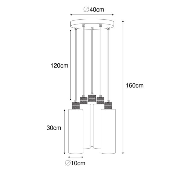 Moderne hanglamp zwart met smoke glas 5-lichts - Stavelot - Afbeelding 3