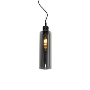 hanglampen Moderne hanglamp zwart met smoke glas Stavelot GlasStaal Zwart