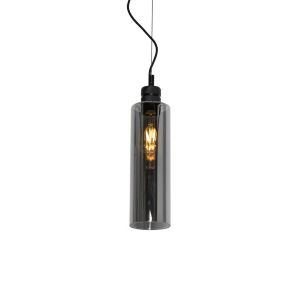 hanglampen Moderne hanglamp zwart met smoke glas Stavelot GlasStaal Zwart