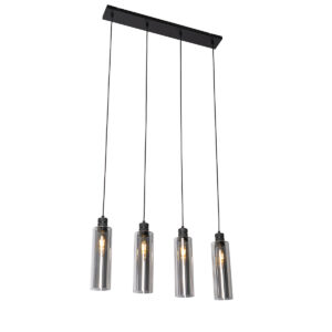 hanglampen Moderne hanglamp zwart met smoke glas Stavelot StaalGlas Zwart