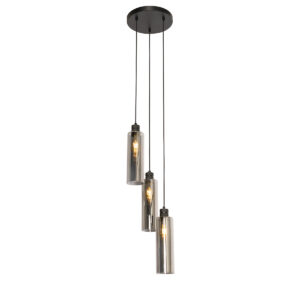 hanglampen Moderne hanglamp zwart met smoke glas Stavelot GlasStaal Zwart