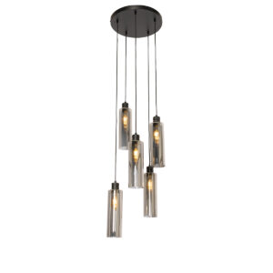 hanglampen Moderne hanglamp zwart met smoke glas Stavelot GlasStaal Zwart