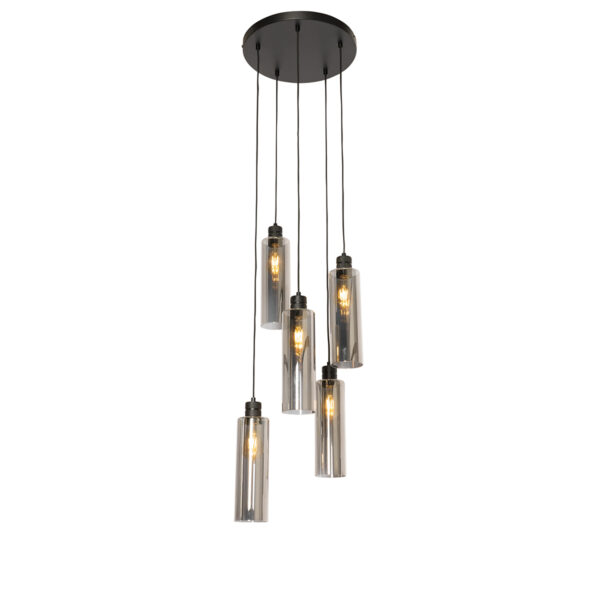 hanglampen Moderne hanglamp zwart met smoke glas Stavelot GlasStaal Zwart