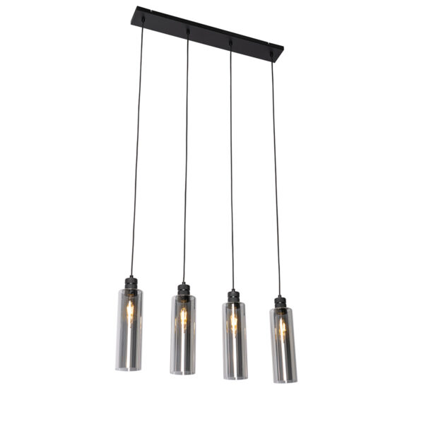hanglampen Moderne hanglamp zwart met smoke glas Stavelot StaalGlas Zwart