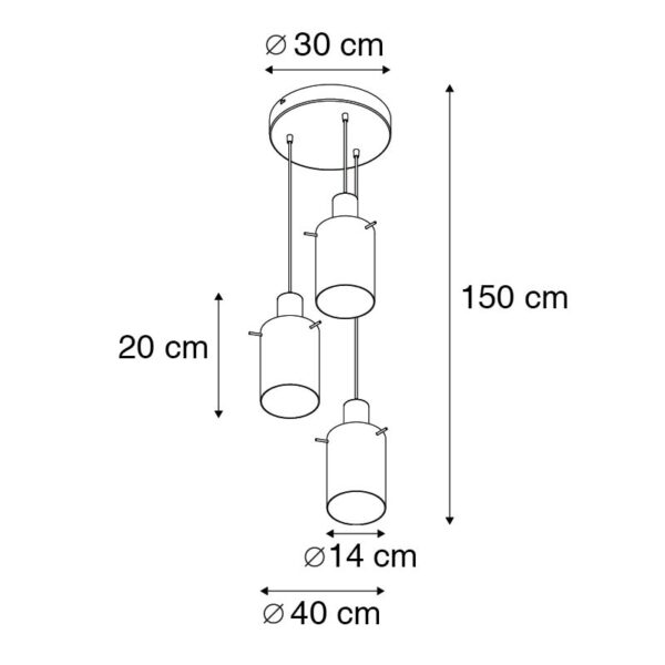 Moderne hanglamp zwart met smoke glas 3-lichts - Vidra - Afbeelding 3