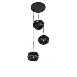 hanglampen Moderne hanglamp zwart StaalStof Zwart Een echte eyecatcher boven je ronde Dat is de een zwarte stalen lamp met stoffen kappen. Hij heeft 3