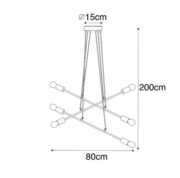 Moderne hanglamp zwart 80 cm 6-lichts - Sydney - Afbeelding 3