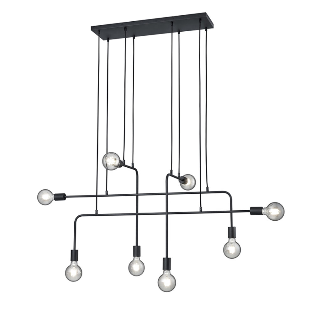 hanglampen Moderne hanglamp zwart Tibo Staal Zwart Een originele boven de eettafel deze met 8 lichtpunten. Hij heeft een uniek design waardoor het echte