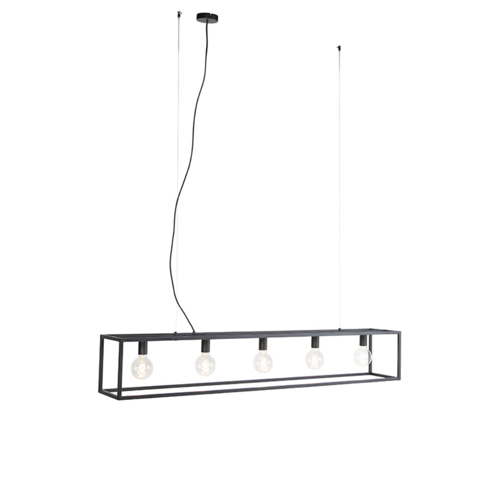 hanglampen Moderne rechthoekige hanglamp zwart Cage Staal Zwart Deze is een mooi luchtig ontwerp met sterk minimalistisch beeld. Je woning of kantoor zal gehuld