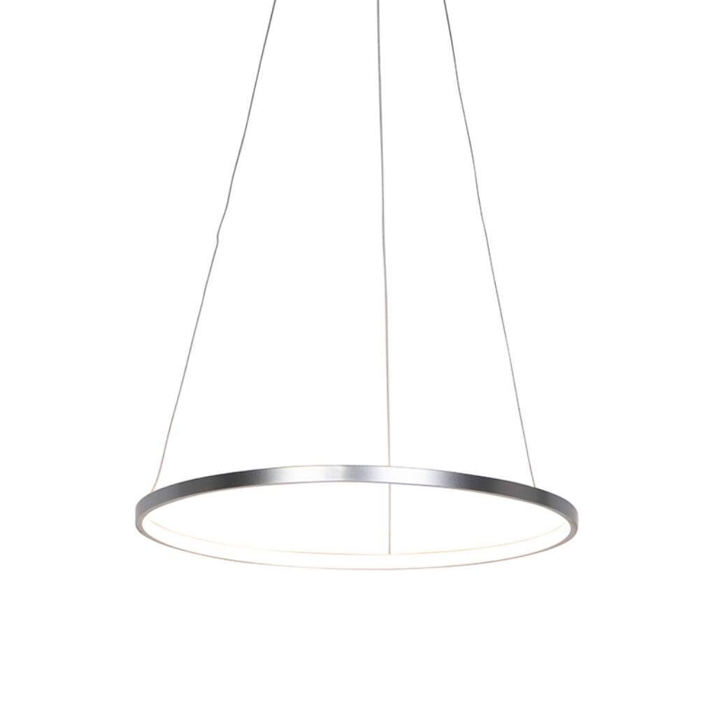 hanglampen Moderne ring hanglamp zilver 60 cm incl. LED Anella AluminiumStaal Zilver Een strakke en moderne is deze Anella. De bovenkant van de strak onderkant