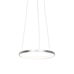 hanglampen Moderne ring hanglamp zilver 40 cm incl. LED Anella AluminiumStaal Zilver Een strakke en moderne is deze Anella. De bovenkant van de strak onderkant