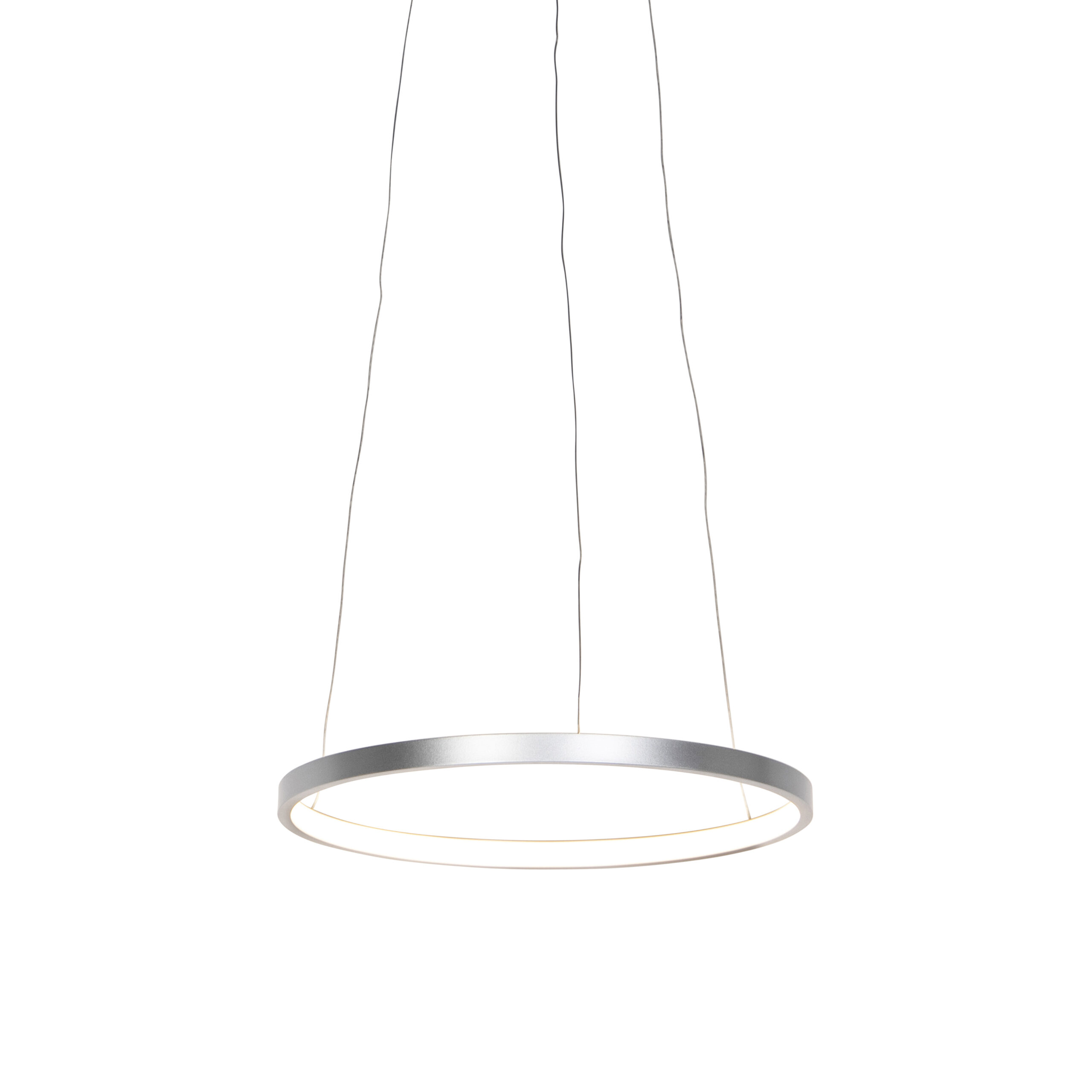 hanglampen Moderne ring hanglamp zilver 40 cm incl. LED Anella AluminiumStaal Zilver Een strakke en moderne is deze Anella. De bovenkant van de strak onderkant