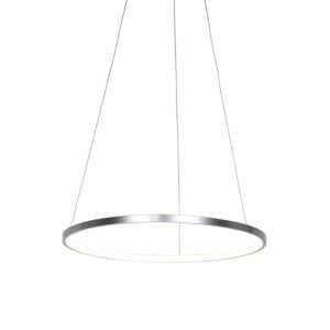 hanglampen Moderne ring hanglamp zilver 60 cm incl. LED Anella AluminiumStaal Zilver Een strakke en moderne is deze Anella. De bovenkant van de strak onderkant