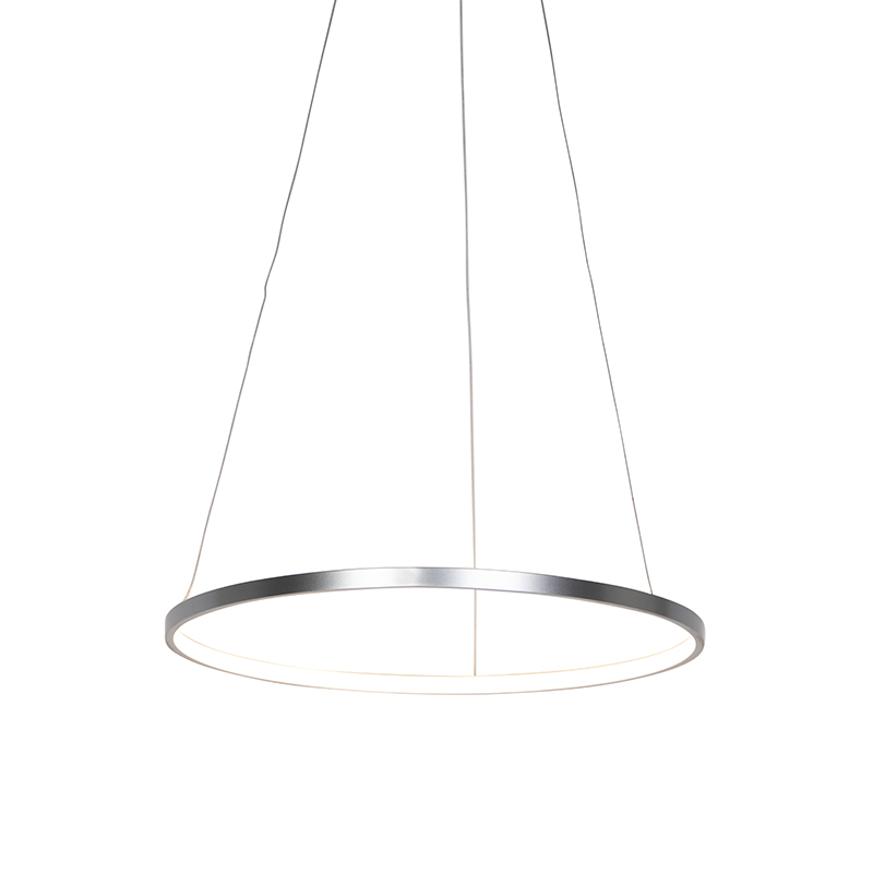 hanglampen Moderne ring hanglamp zilver 60 cm incl. LED Anella AluminiumStaal Zilver Een strakke en moderne is deze Anella. De bovenkant van de strak onderkant