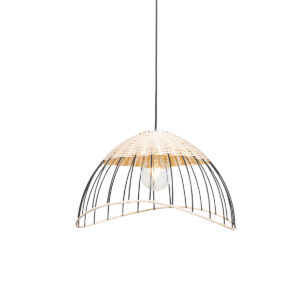 hanglampen Oosterse hang en plafondlamp zwart met rotan Treccia Pua RotanStaal Naturel Net even wat anders in vorm dat is deze hanglamp. gemaakt van staal
