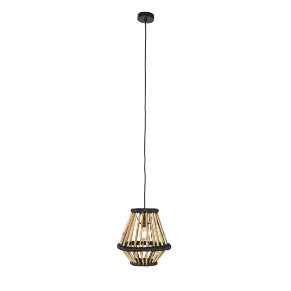 Oosterse hanglamp bamboe met zwart 32 cm - Evalin - Afbeelding 2