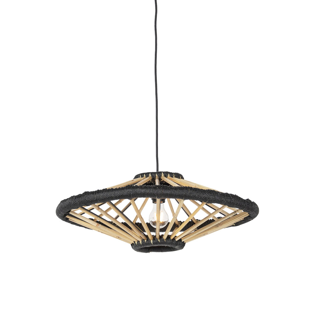 hanglampen Oosterse hanglamp bamboe met zwart 60 cm Evalin BamboeStaal Zwart Een bijzondere deze Evalin. Mooi afgewerkt in en waardoor hij een vibe je interieur