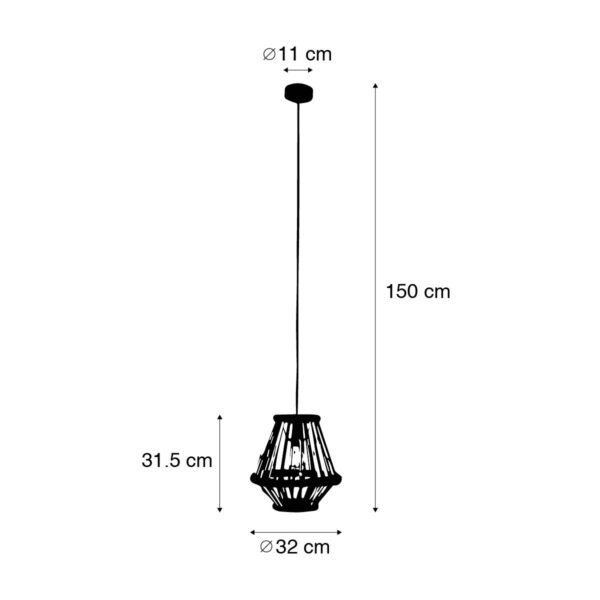 Oosterse hanglamp bamboe met zwart 32 cm - Evalin - Afbeelding 3