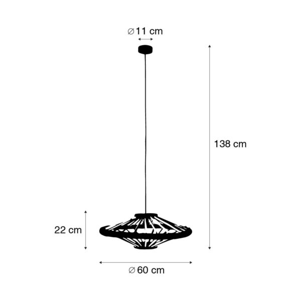 Oosterse hanglamp bamboe met zwart 60 cm - Evalin - Afbeelding 3