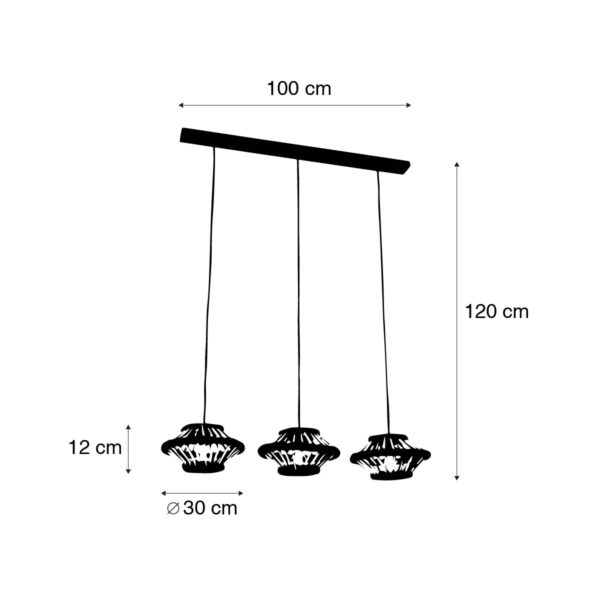 Oosterse hanglamp bamboe met zwart langwerpig 3-lichts - Evalin - Afbeelding 3
