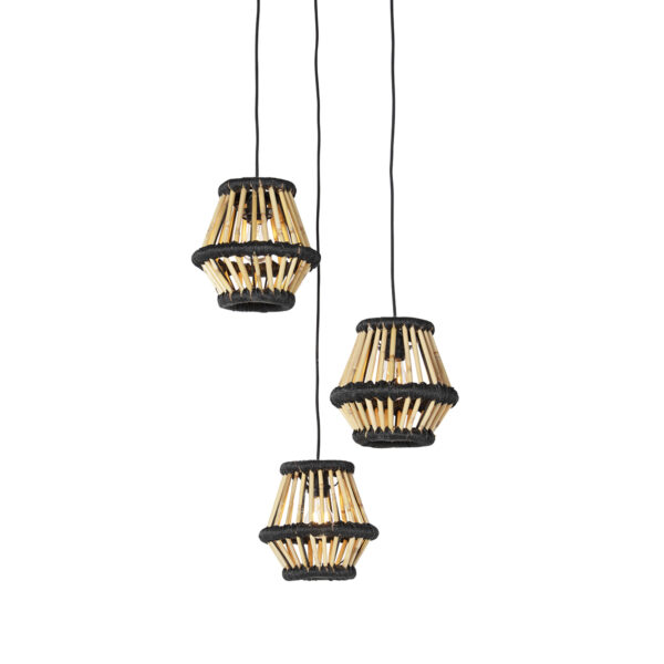 Oosterse hanglamp bamboe met zwart rond 3-lichts - Evalin - Afbeelding 2
